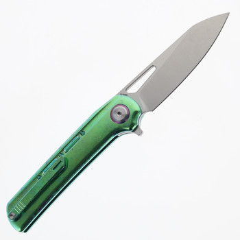 Critical Strike Starfall Folding Knife Green Crystallized Titanium Handle LC200N Drop Point Plain Edge Satin Finish SL601-GN