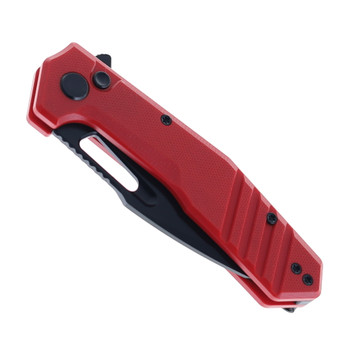 Critical Strike Rowdy Folding Knife Red G10 Handle VG-10 Drop Point Plain Edge Black Finish B508-RDBF
