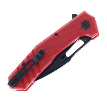 Critical Strike Rowdy Folding Knife Red G10 Handle VG-10 Drop Point Plain Edge Black Finish B508-RDBF