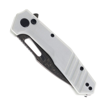 Critical Strike Rowdy Folding Knife White G10 Handle Damascus Drop Point Plain Edge B508-WHTM