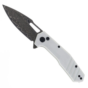 Critical Strike Rowdy Folding Knife White G10 Handle Damascus Drop Point Plain Edge B508-WHTM