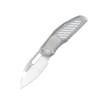 Molsect Attack Folding Knife Silver Carbon Fiber Bead-Blast Titanium Handle S90V Sheepsfoot Plain Edge Bead Blast/Belt Satin Finish MUC808AC