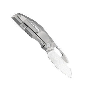 Molsect Attack Folding Knife Silver Carbon Fiber Bead-Blast Titanium Handle S90V Sheepsfoot Plain Edge Bead Blast/Belt Satin Finish MUC808AC