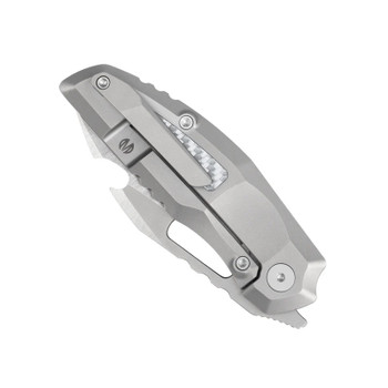 Molsect Attack Folding Knife Silver Carbon Fiber Bead-Blast Titanium Handle S90V Sheepsfoot Plain Edge Bead Blast/Belt Satin Finish MUC808AC