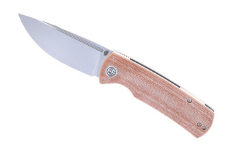 Open Box/ Return Petrified Fish Beluga Folding Knife Brown Micarta Handle K110 Plain Edge Sandblasted Finish PFP01-KMP