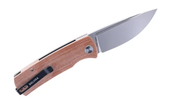 Open Box/ Return Petrified Fish Beluga Folding Knife Brown Micarta Handle K110 Plain Edge Sandblasted Finish PFP01-KMP