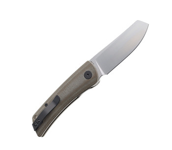 Open Box/ Return Petrified Fish Folding Knife Khaki Micarta Handle K110 Cleaver Plain Edge Satin Finish PFE05-KMP