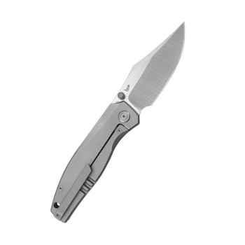 KB Classico Folding Knife Gray Sandblast Titanium Handle M390 Clip Point Plain Edge Belt Satin Finish KB478A