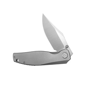 KB Classico Folding Knife Gray Sandblast Titanium Handle M390 Clip Point Plain Edge Belt Satin Finish KB478A