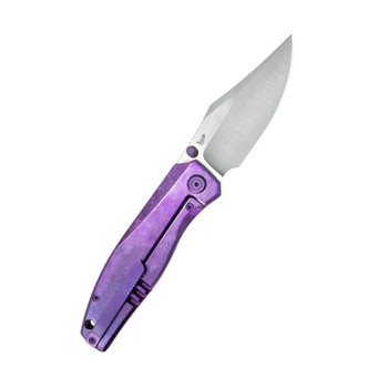 KB Classico Folding Knife Purple Crystallized Titanium Handle M390 Clip Point Plain Edge Belt Satin Finish KB478D