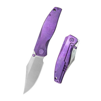 KB Classico Folding Knife Purple Crystallized Titanium Handle M390 Clip Point Plain Edge Belt Satin Finish KB478D