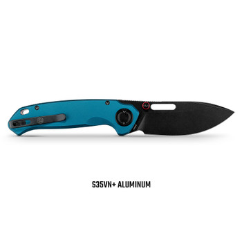Vosteed Zander Folding Knife Steel Blue Aluminum Handle S35VN Modified Drop Point Plain Edge Black Stonewash Finish A4603