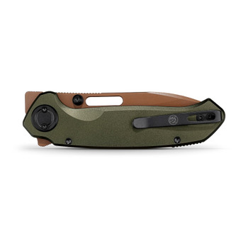 Vosteed Zander Folding Knife Olive Green Aluminum Handle S35VN Modified Drop Point Plain Edge Copper Dune Finish A4604