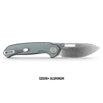 Vosteed Zander Folding Knife Gray Aluminum Handle S35VN Modified Drop Point Plain Edge Satin Finish A4605