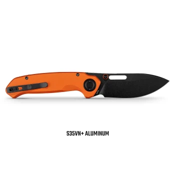 Vosteed Zander Folding Knife Gray Aluminum Handle S35VN Modified Drop Point Plain Edge Satin Finish A4606