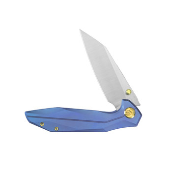 KB Nova Folding Knife Blurple Titanium Handle M390 Reverse Tanto Plain Edge Belt Satin Finish KB495C