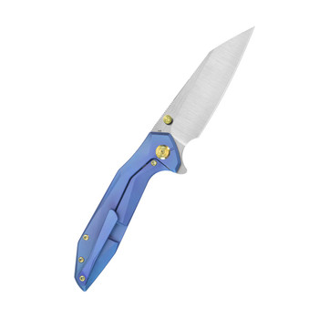 KB Nova Folding Knife Blurple Titanium Handle M390 Reverse Tanto Plain Edge Belt Satin Finish KB495C