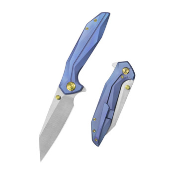 KB Nova Folding Knife Blurple Titanium Handle M390 Reverse Tanto Plain Edge Belt Satin Finish KB495C