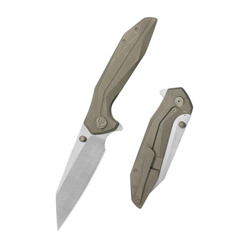 KB Nova Folding Knife Bronze Titanium Handle M390 Reverse Tanto Plain Edge Belt Satin Finish KB495D