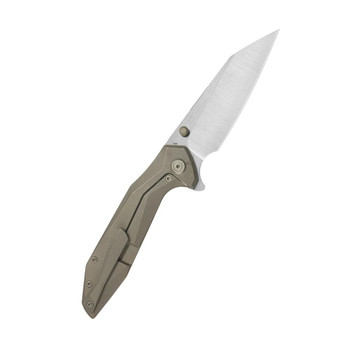 KB Nova Folding Knife Bronze Titanium Handle M390 Reverse Tanto Plain Edge Belt Satin Finish KB495D