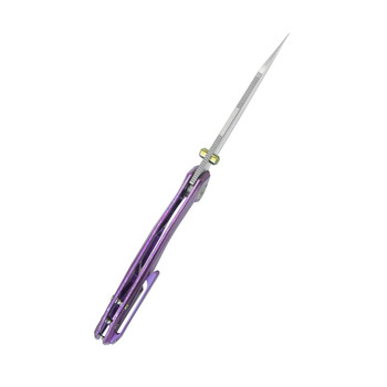 KB Nova Folding Knife Purple Crystallized Titanium Handle M390 Reverse Tanto Plain Edge Belt Satin Finish KB495F