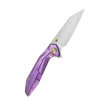 KB Nova Folding Knife Purple Crystallized Titanium Handle M390 Reverse Tanto Plain Edge Belt Satin Finish KB495F