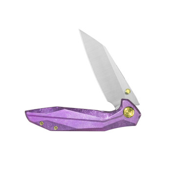 KB Nova Folding Knife Purple Crystallized Titanium Handle M390 Reverse Tanto Plain Edge Belt Satin Finish KB495F