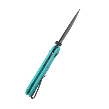 Kubey Iguana Folding Knife Aqua Blue G10 Handle D2 Drop Point Plain Edge Blackwash Finish KU503C