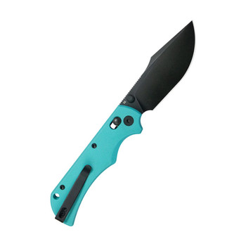 Kubey Iguana Folding Knife Aqua Blue G10 Handle D2 Drop Point Plain Edge Blackwash Finish KU503C
