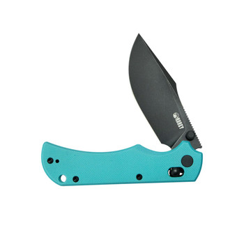 Kubey Iguana Folding Knife Aqua Blue G10 Handle D2 Drop Point Plain Edge Blackwash Finish KU503C
