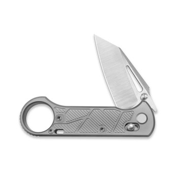 GEO Folding Knife Gray Titanium Handle M390 Drop Point Plain Hand Rubbed Satin/Stonewash Finish GEO2511A