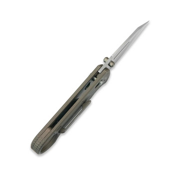 GEO Folding Knife Bronze Titanium Handle M390 Drop Point Plain Hand Rubbed Satin Stonewash Blade GEO2511C