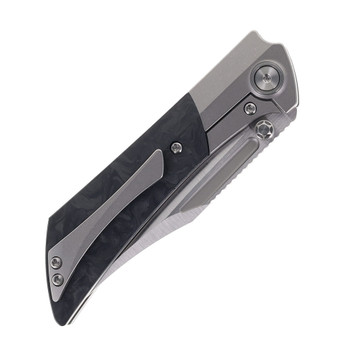 Gecko Dune Folding Knife Black Marble Carbon Fiber Handle M390 Bowie Plain Edge Belt Satin Finish GCKW-Dune-A1 (pre-order)