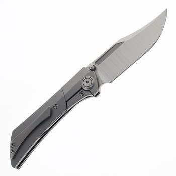 Gecko Dune Folding Knife Stonewash Titanium Handle M390 Bowie Plain Edge Belt Satin Finish GCKW-Dune-A4