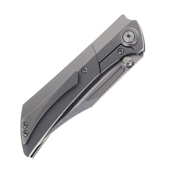 Gecko Dune Folding Knife Stonewash Titanium Handle M390 Bowie Plain Edge Belt Satin Finish GCKW-Dune-A4