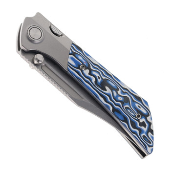 Gecko Dune Folding Knife Blue G-Mascus Handle M390 Bowie Plain Edge Stonewash Finish GCKW-Dune-A5