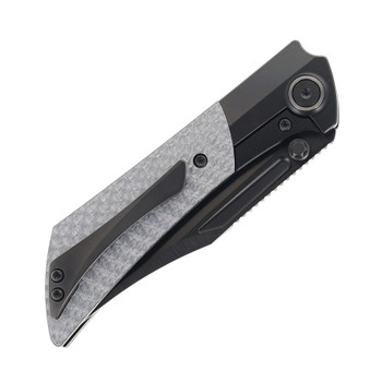 Gecko Dune Folding Knife Silver Twill Carbon Fiber Handle M390 Bowie Plain Edge Black DLC Finish GCKW-Dune-A7