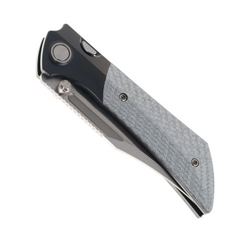 Gecko Dune Folding Knife Silver Twill Carbon Fiber Handle M390 Bowie Plain Edge Belt Satin Finish GCKW-Dune-A8  (pre-order)