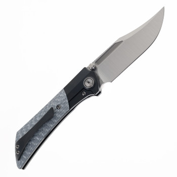 Gecko Dune Folding Knife Silver Twill Carbon Fiber Handle M390 Bowie Plain Edge Belt Satin Finish GCKW-Dune-A8  (pre-order)