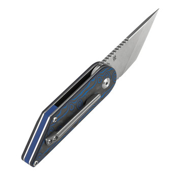 Kansept Dash Folding Knife Blue/Yellow Vortex Micarta Handle 154CM Tanto Plain Stonewashed Blade T2045A3