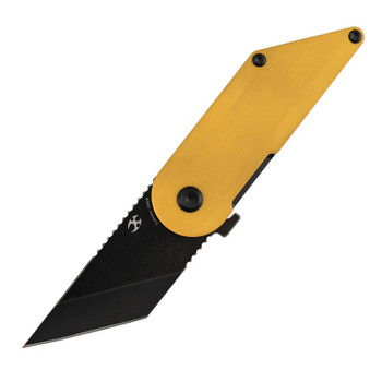 Kansept Dash Folding Knife Yellow G10 Handle 154CM Tanto Plain Edge Blackwash Finish T2045A4
