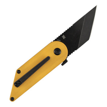 Kansept Dash Folding Knife Yellow G10 Handle 154CM Tanto Plain Edge Blackwash Finish T2045A4