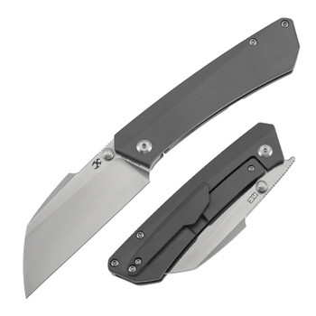 Kansept Contra Folding Knife Gray Titanium Handle S90V Sheepsfoot Plain Edge Satin Finish K1139A1