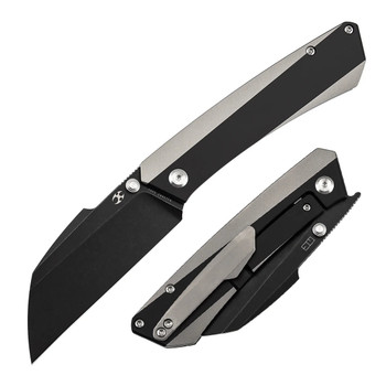 Kansept Contra Folding Knife Black/Plain Titanium Handle S90V Sheepsfoot Plain Edge Blackwash Finish K1139A2