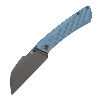 Kansept Contra Folding Knife Blue Titanium Handle S90V Sheepsfoot Plain Edge  Gray TiCN Coated Finish K1139A3
