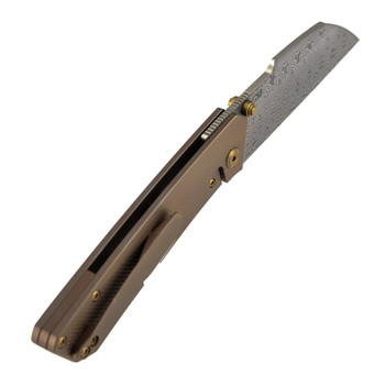 Kansept Contra Folding Knife Bronze Titanium Handle Damascus Sheepsfoot Plain Edge K1139A4