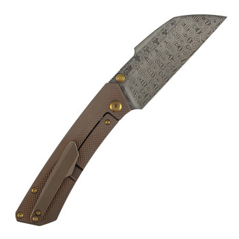 Kansept Contra Folding Knife Bronze Titanium Handle Damascus Sheepsfoot Plain Edge K1139A4