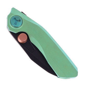 Reate Knives VK-FROK Folding Knife Green Titanium Handle 3.2" Black DLC Elmax Blade