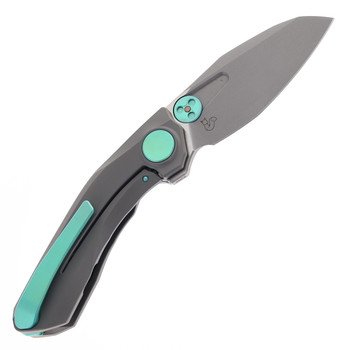 Reate Knives VK-FROK Folding Knife Dark Bead Blasted Titanium Handle 3.2" Dark Frosted Satin Elmax Blade