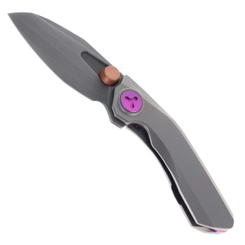 Reate Knives VK-FROK Folding Knife Wire Wheel Titanium Handle 3.2" Acid Washed Hand Rubbed Elmax Blade